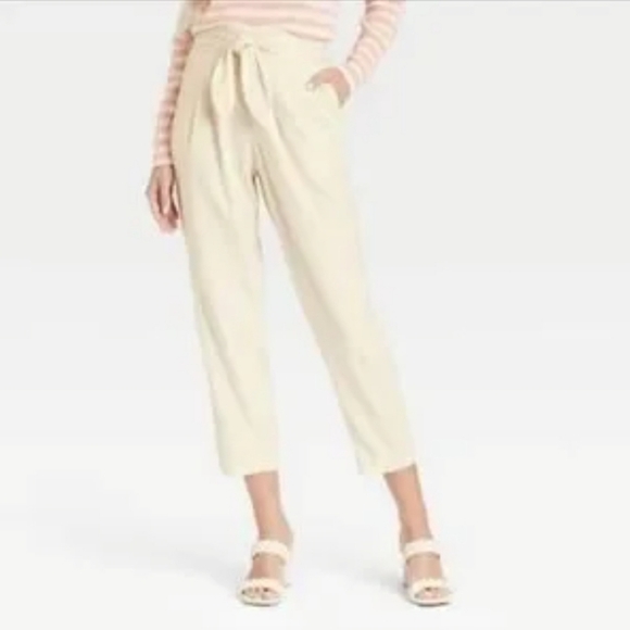 Tan / Khaki colored linen blend high rise paper bag pants - Who What Wear (XL) - Picture 4 of 4